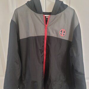 Marvel Deadpool Windbreaker Hooded Jacket Men's Size XXL Zip Up Black & Gray
